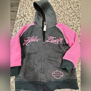 HARLEY DAVIDSON girls black and pink zip up fleece hoodie